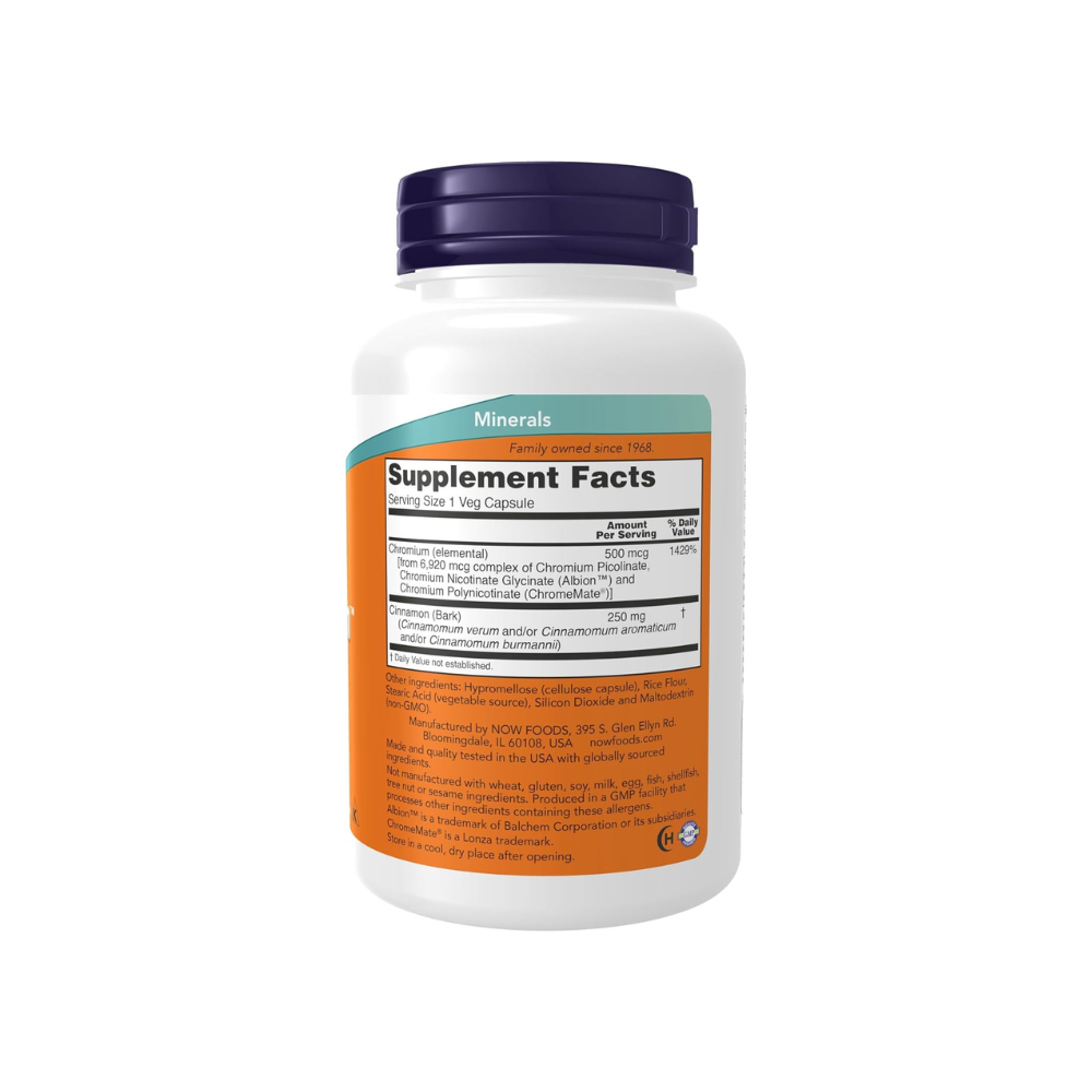 NOW TRI-CHROMIUM 500 MCG + CINNAMON VEG CAPSULE 180’S
