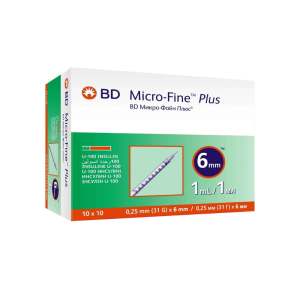 BD MICRO-FINE PLUS INSULIN SYRINGE 1 ML NEEDLE 31GX6MM 100'S