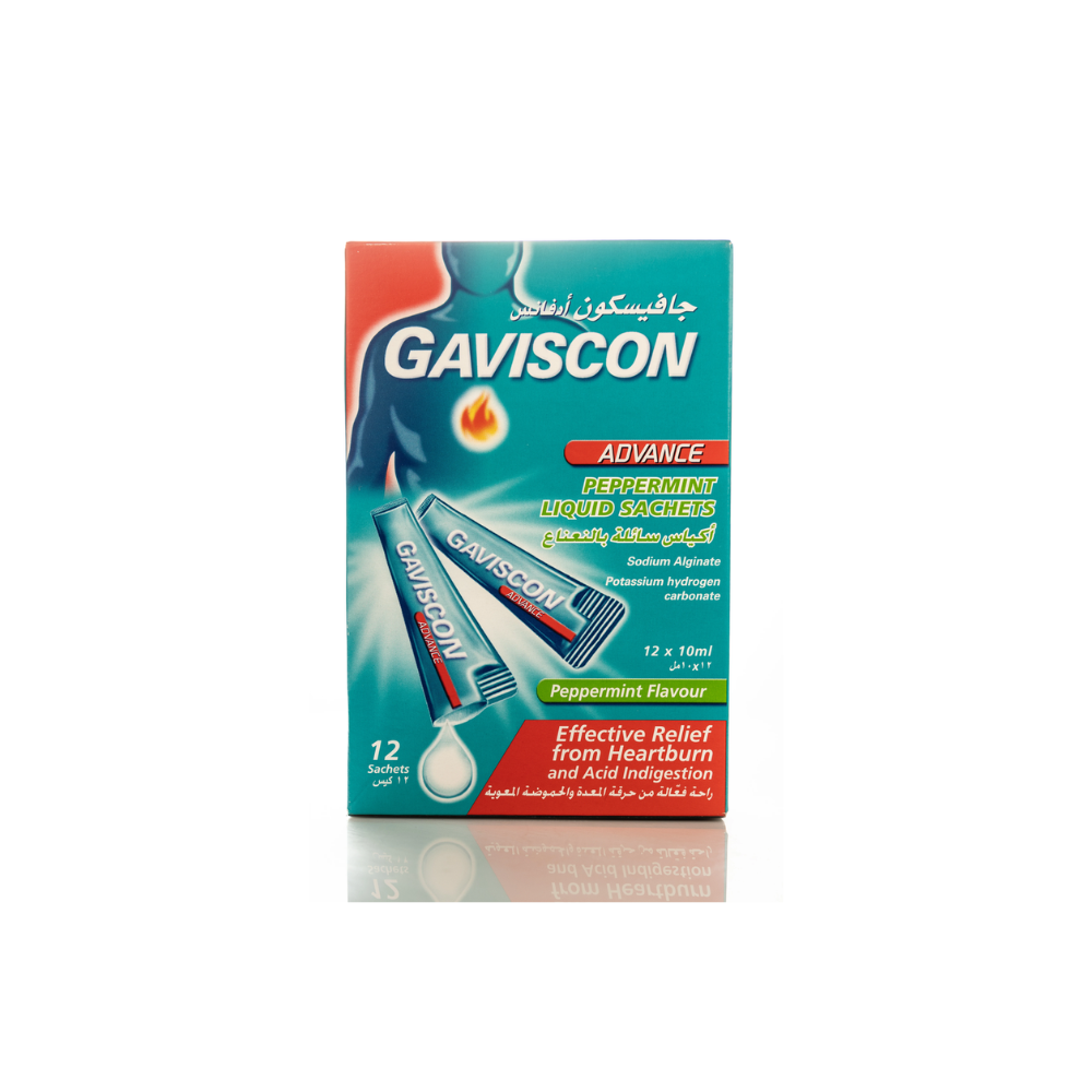 GAVISCON ADVANCE PEPPERMINT LIQUID 10ML SACHETS 12'S