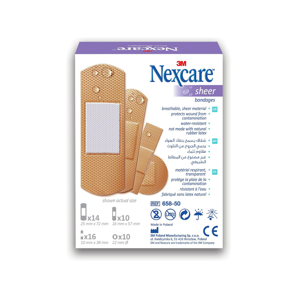 NEXCARE SHEER BANDAGE ASSORTED 50’S (1)