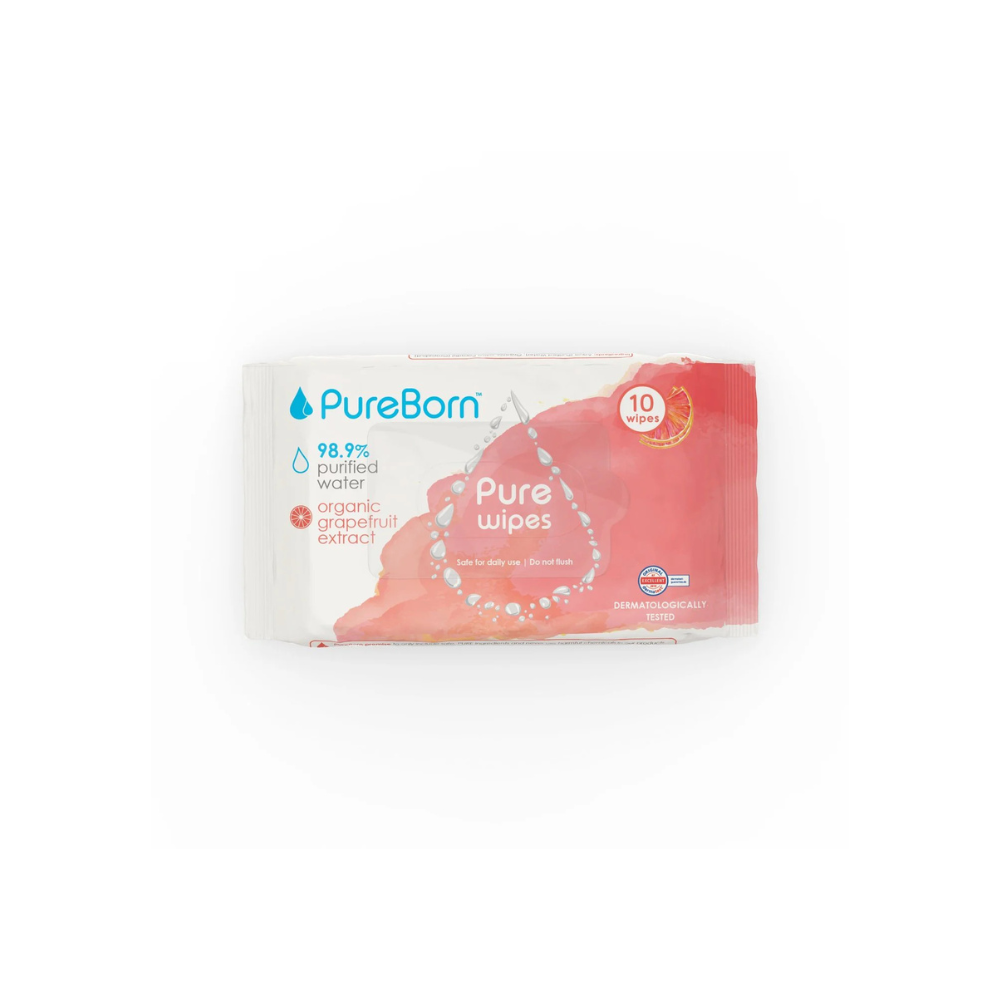 PUREBORN GRAPEFRUIT WIPES 10'S